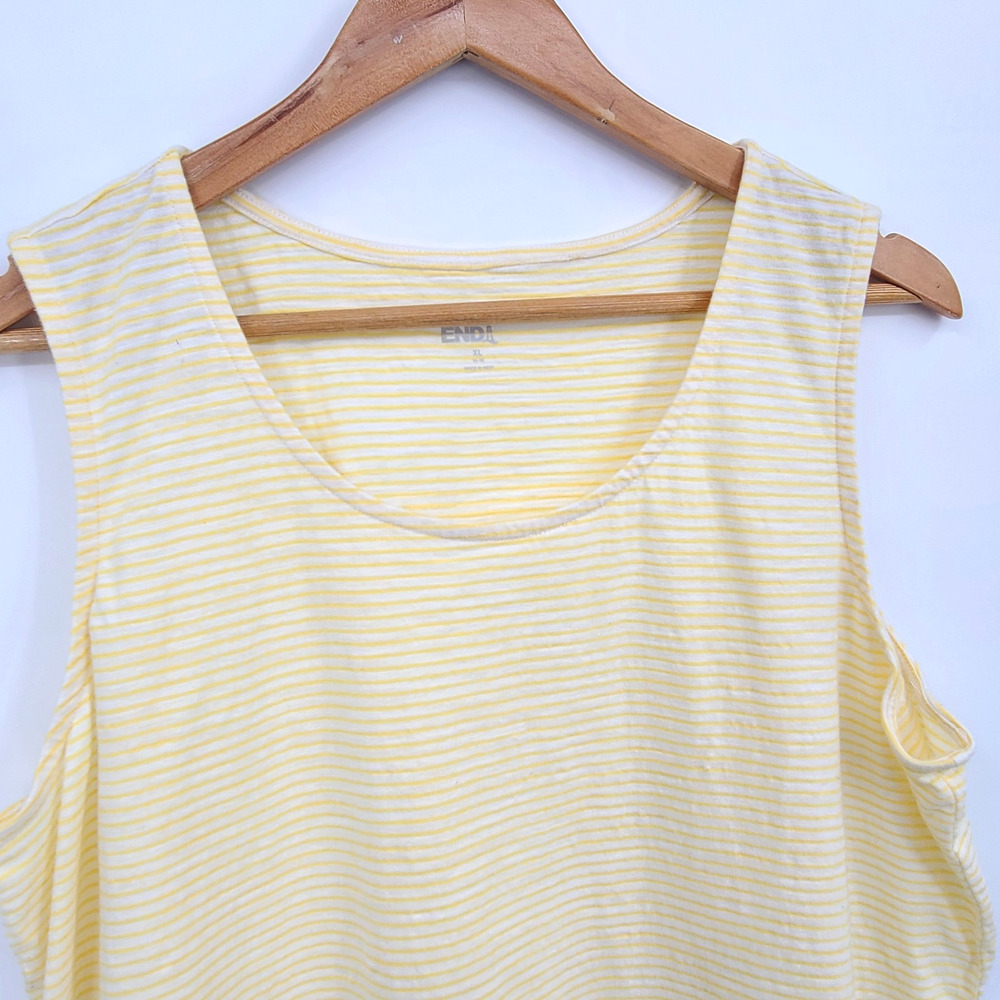 Lands End Yellow Stripe Split Hem Tunic Tank Top Casual Coastal Preppy Size XL - Picture 2 of 8